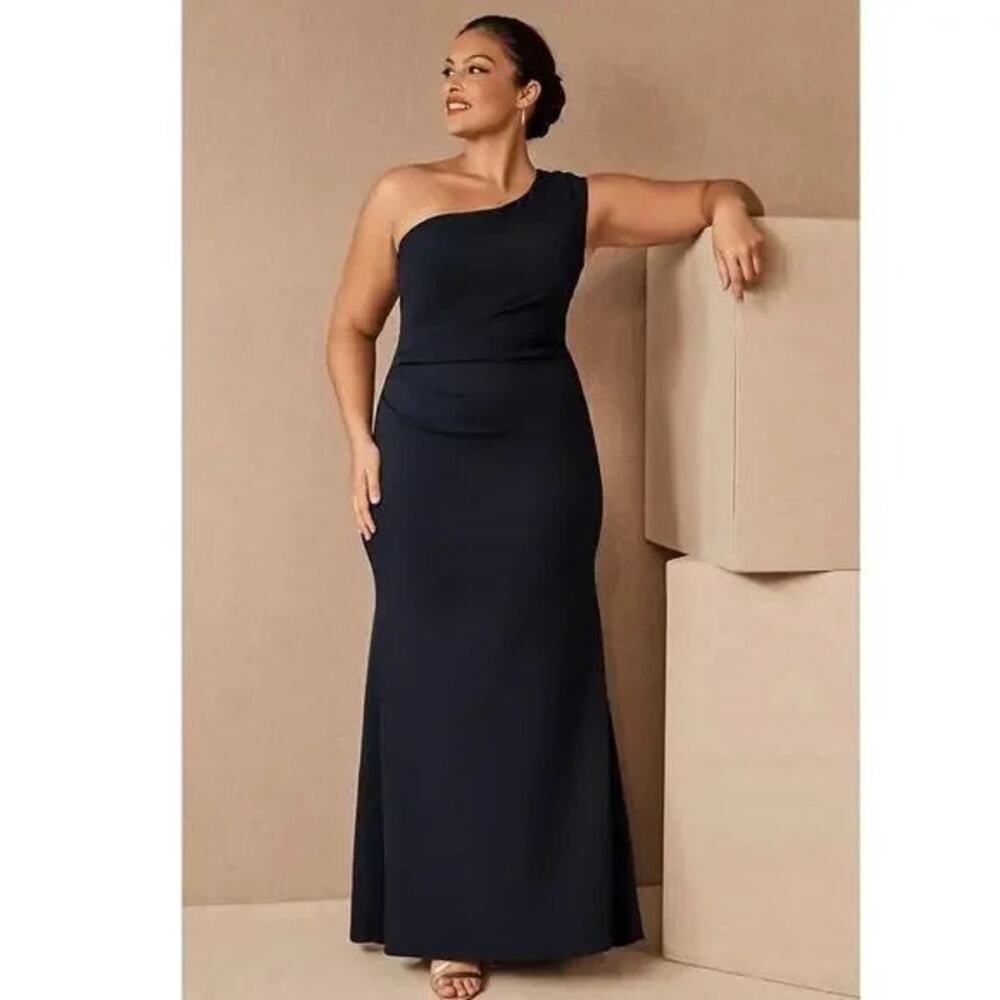 BHLDN-‎ New- Hallie One-Shoulder Stretch Crepe Maxi Gown Navy Sz:14 Ret$220